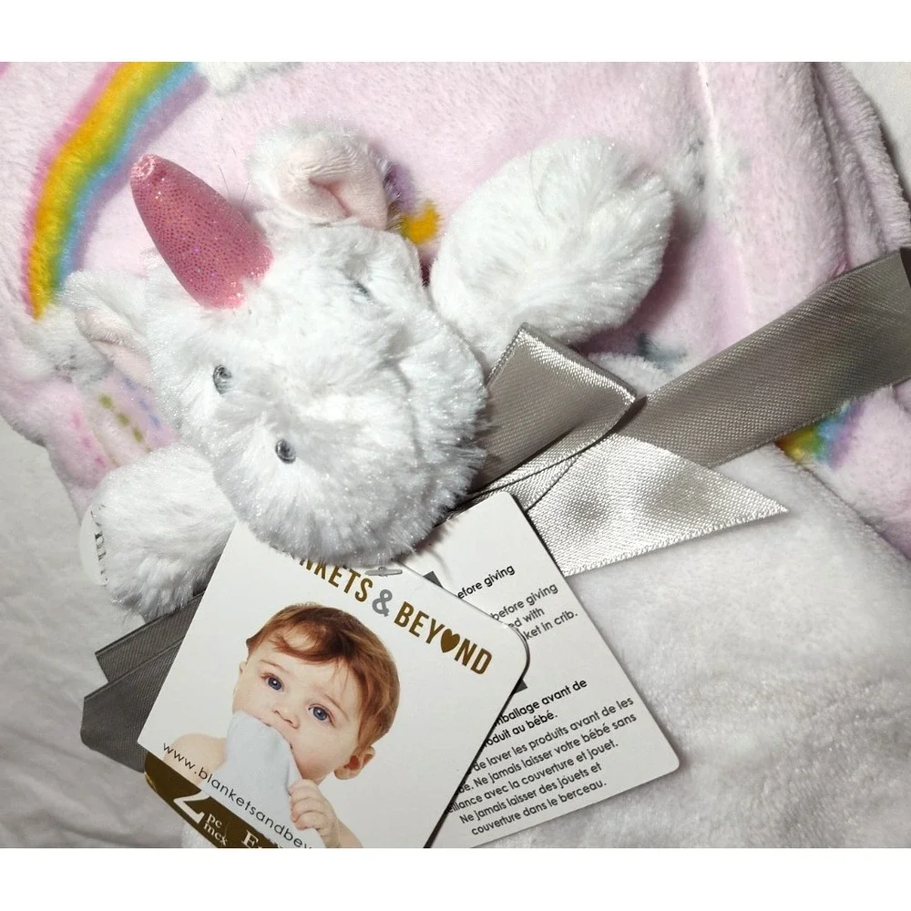 Blankets & Beyond Unicorn Rainbow Baby Blanket Lovey Security Set NWT Pink White